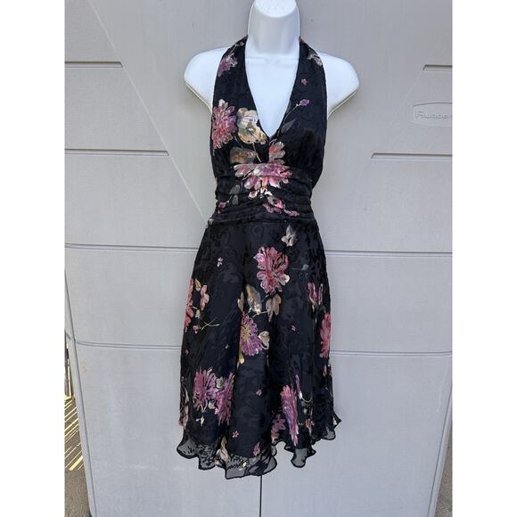 Robbie Bee Signature Dark Floral Burn Out Velvet Silk Dress Sz 10 Y2K Whimsigoth - Picture 8 of 15